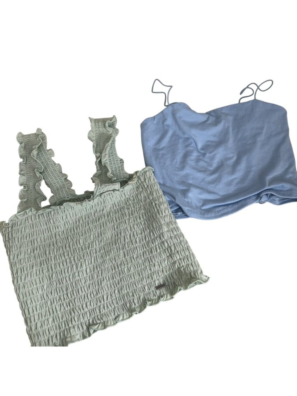Hollister Smocked Ruffle Strap Top & Blue Spaghetti Strap Crop Top Bundle Size S